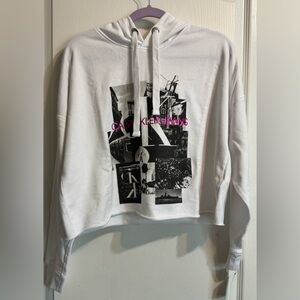 NWT Calvin Klein Women white Cropped Hoddie size Small